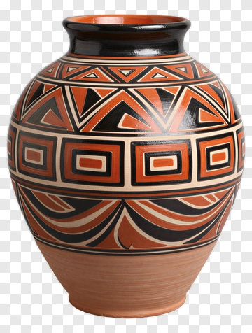 Decorative Ceramic Pot With Geometric Patterns PNG