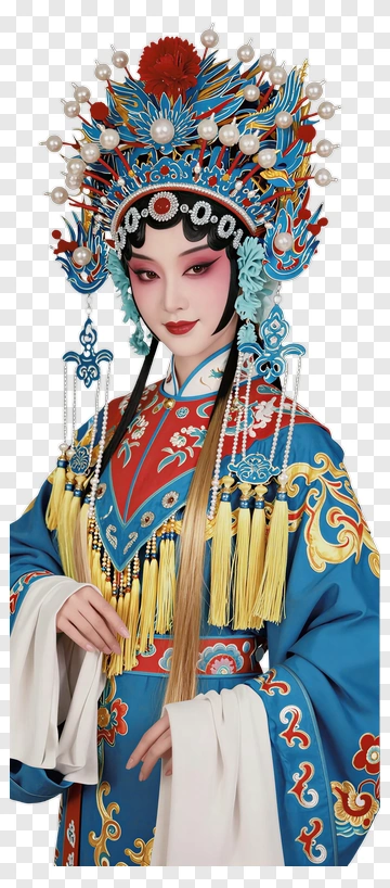 Traditional Chinese Opera Performer In Elaborate Costume PNG