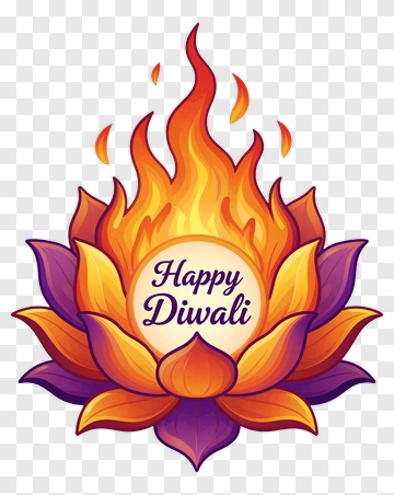 Happy Diwali Lotus With Flames PNG