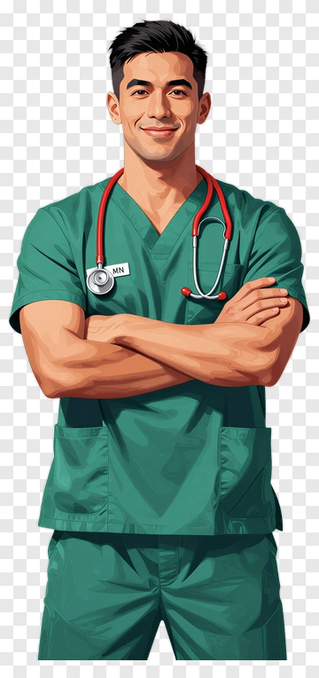 Confident Doctor In Scrubs With Stethoscope PNG