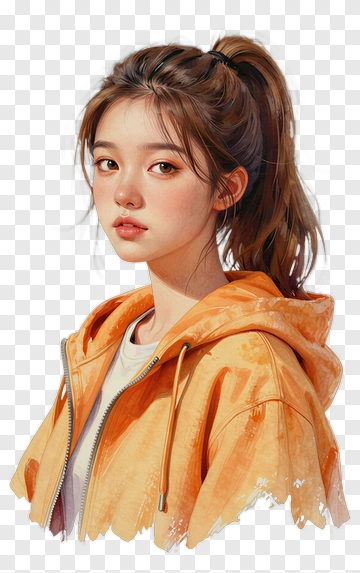 Young Woman In Orange Hoodie PNG