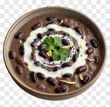 Bowl Of Black Bean Soup With Garnish PNG