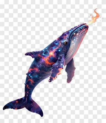 Cosmic Whale Breaching With Flames PNG