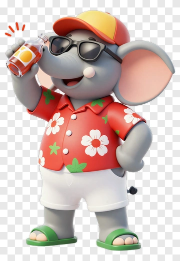 Cartoon Elephant Drinking A Beverage PNG