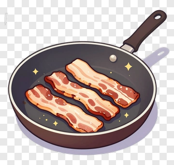 Cartoon Bacon Cooking In A Frying Pan PNG