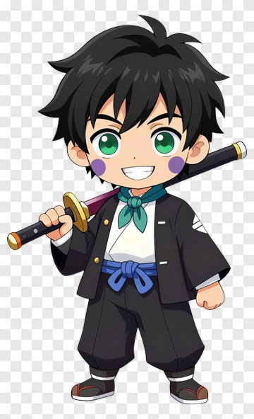 Chibi Boy Holding A Sword PNG