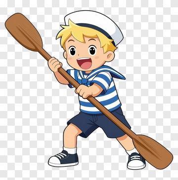 Cartoon Boy Holding A Paddle PNG