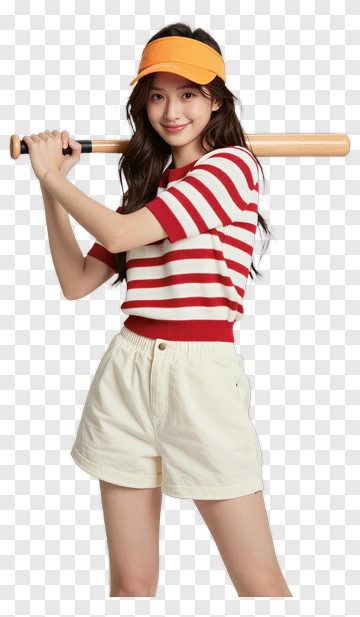 Young Woman Holding A Baseball Bat PNG
