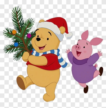 Cartoon Bear And Pig Celebrating Christmas PNG