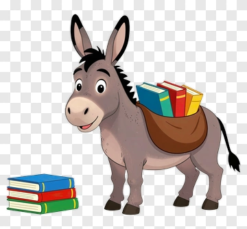 Cartoon Donkey Carrying Books PNG