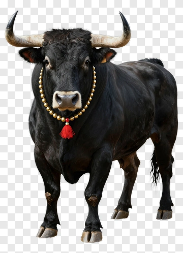 Black Bull With Decorative Necklace PNG