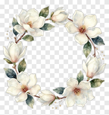 Watercolor Magnolia Flower Wreath PNG