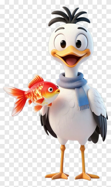 Cartoon Bird Holding A Goldfish PNG