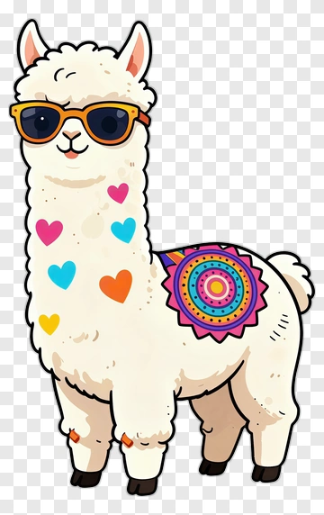 Cartoon Llama With Sunglasses PNG