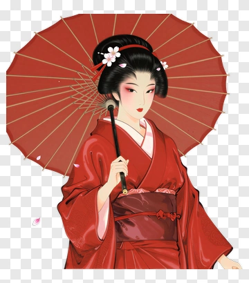 Geisha Holding A Red Parasol PNG