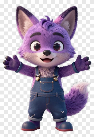 Cartoon Purple Fox Character With Open Arms PNG