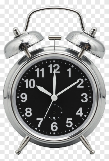 Classic Alarm Clock With Black Face And Silver Frame PNG