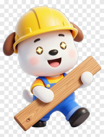3D Dog Holding A Wooden Plank PNG