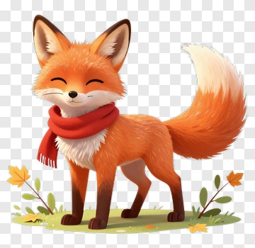 Cartoon Fox Wearing A Red Scarf PNG