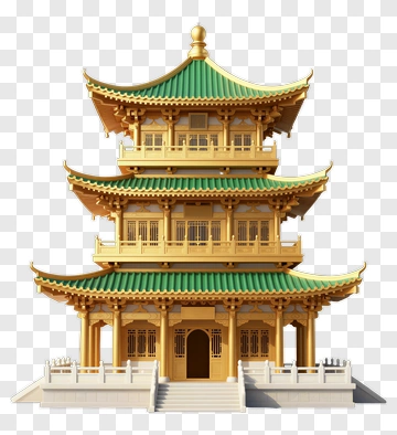 Traditional Asian Pagoda With Green Roof PNG