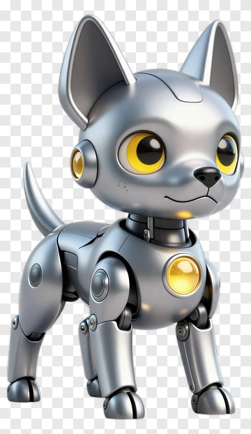 3D Robot Dog With Yellow Eyes PNG