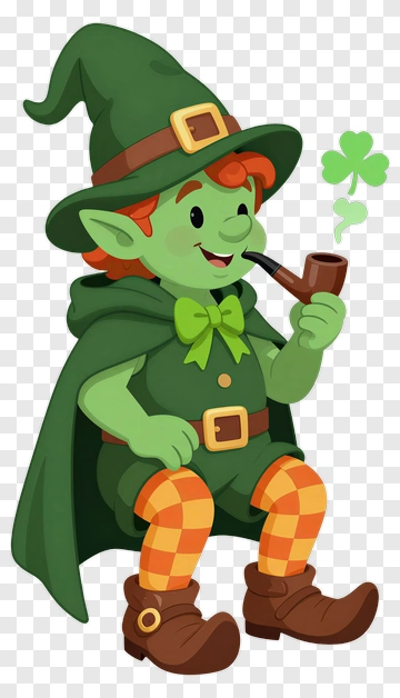 Cartoon Leprechaun Smoking A Pipe PNG