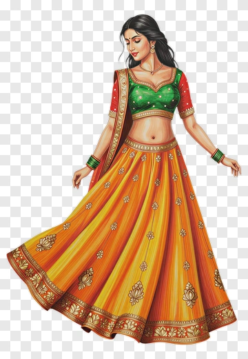 Woman In Colorful Traditional Indian Dress PNG