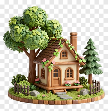 Colorful House Surrounded By Trees And Flowers PNG