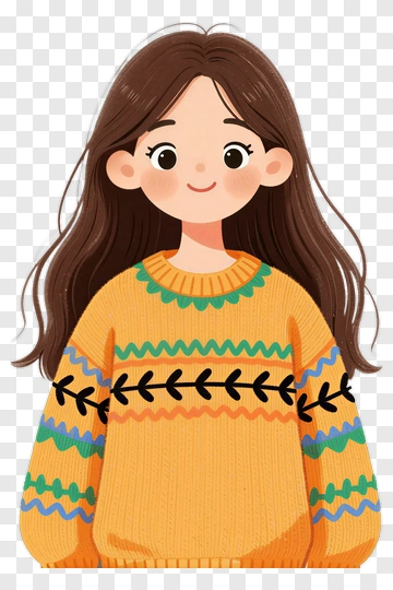 Cartoon Girl In Colorful Sweater PNG