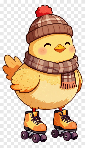 Cartoon Chick On Roller Skates PNG