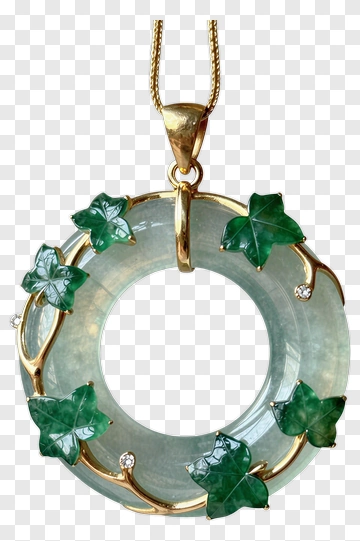 Gold Pendant With Green Ivy Leaves PNG