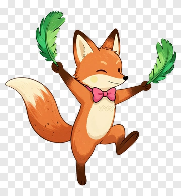 Cartoon Fox Holding Leaves PNG