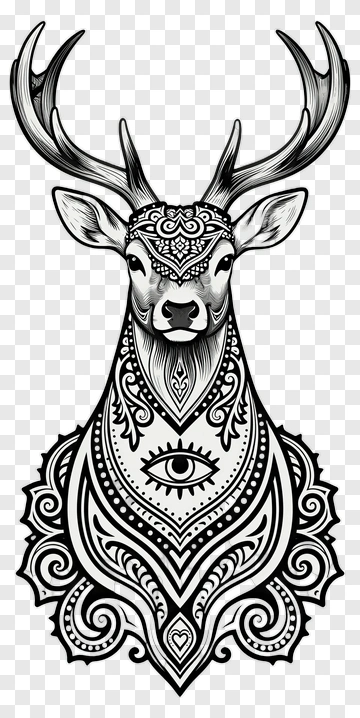 Decorative Deer Head With Intricate Patterns PNG