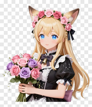 Anime Character Holding A Bouquet Of Roses PNG