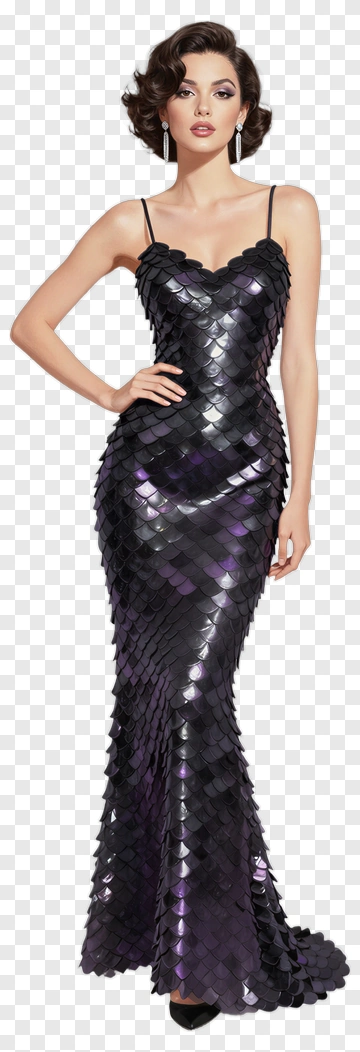 Elegant Woman In A Shiny Black Dress PNG