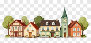Colorful House Row With Trees PNG