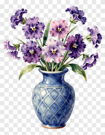 Colorful Flower Bouquet In A Blue Vase PNG