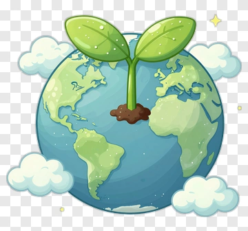 Cartoon Earth With Growing Plant PNG