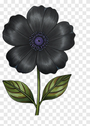 Black Flower With Green Leaves PNG