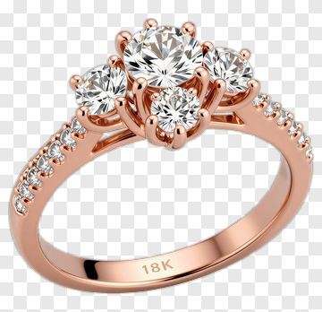 Rose Gold Engagement Ring With Three Diamonds PNG