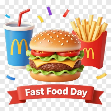Fast Food Day Celebration With Burger, Fries, And Drink PNG