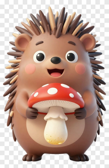 Cartoon Hedgehog Holding A Mushroom PNG