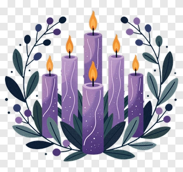 Purple Candles Surrounded By Greenery PNG