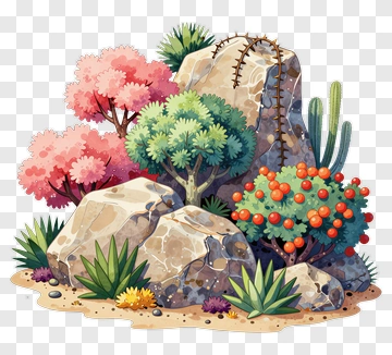 Colorful Rock Garden With Various Plants PNG