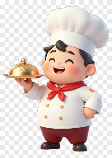 Cartoon Chef Holding A Serving Tray PNG