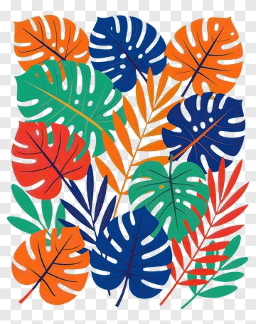 Colorful Tropical Leaves Arrangement PNG
