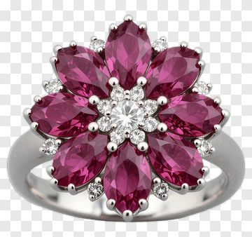 Flower-Shaped Ring With Pink Gemstones PNG