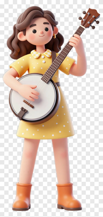 3D Girl Playing A Banjo In A Yellow Dress PNG