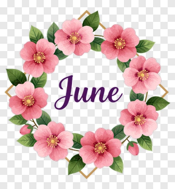 Floral Wreath With June Text PNG