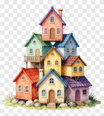 Colorful Stack Of Houses PNG